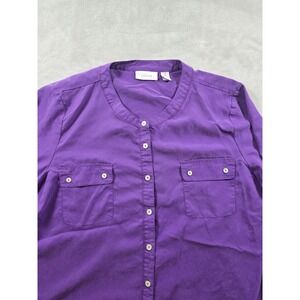Chicos Top Shirt Blouse Womens Size 3 Purple Button Up Long Sleeve Pockets